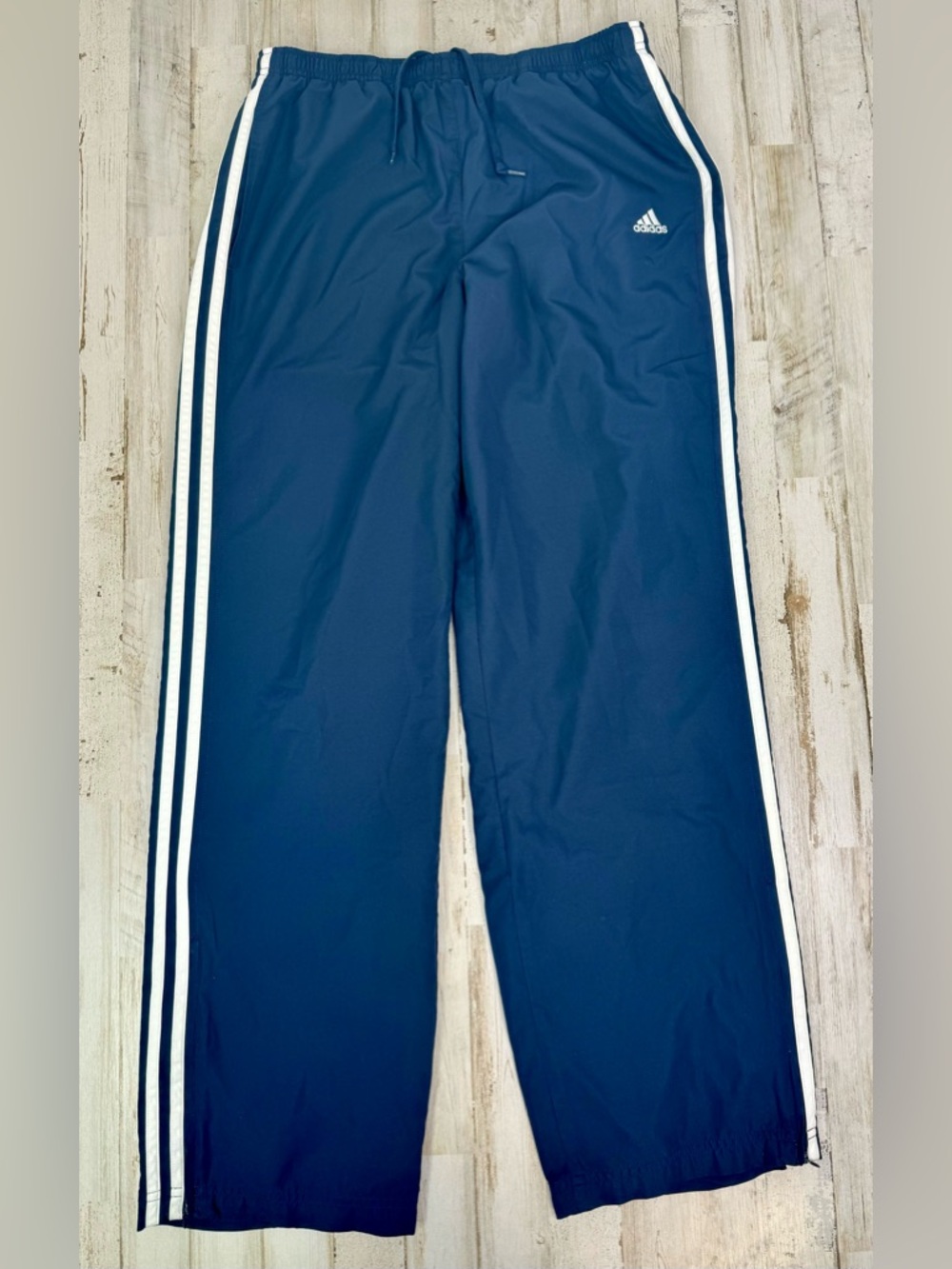 Adidas Track Pants Mens Medium Mesh Lined Zip Ankles 3 Stripes Blue - Picture 2 of 10